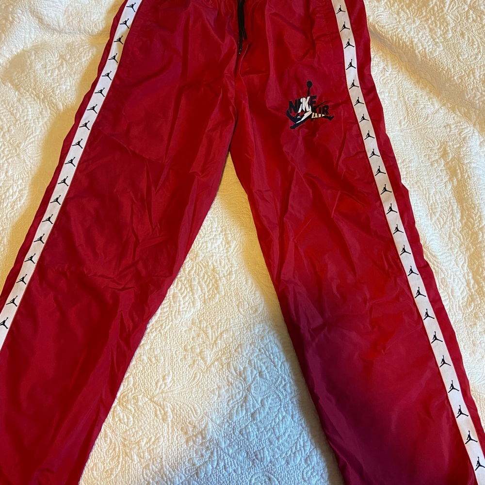Jordan Red Kids Jogger Pants with White Side Tape